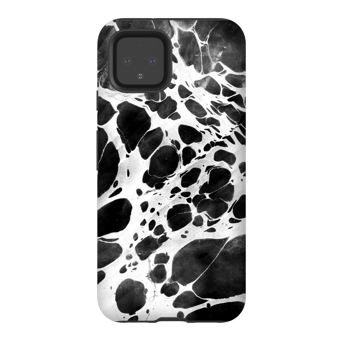 Pixel 4 StrongFit Dark marble with white bubble ink lines by Oana 
