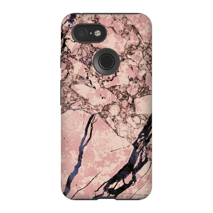 Pixel 3 StrongFit Pink marble with dark cracks texture by Oana 