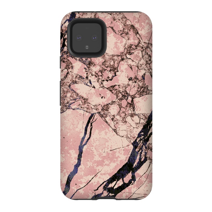 Pixel 4 StrongFit Pink marble with dark cracks texture by Oana 