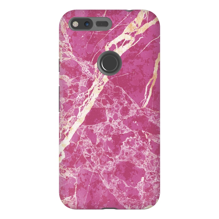 Pixel XL StrongFit Vibrant Fuchsia pink marble with golden cracks by Oana 