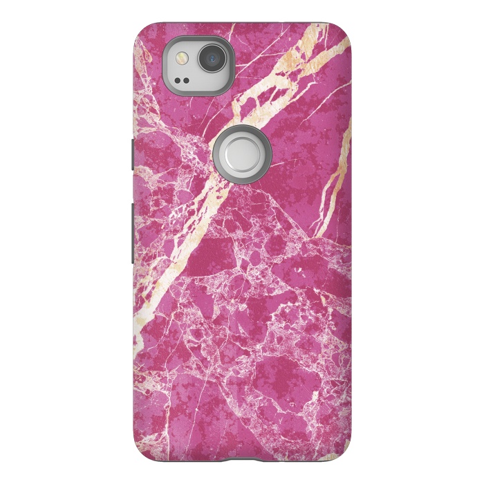 Pixel 2 StrongFit Vibrant Fuchsia pink marble with golden cracks by Oana 