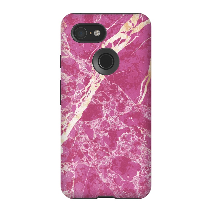 Pixel 3 StrongFit Vibrant Fuchsia pink marble with golden cracks by Oana 