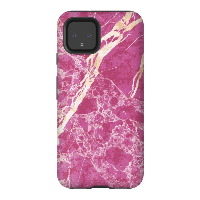 Pixel 4 StrongFit Vibrant Fuchsia pink marble with golden cracks by Oana 