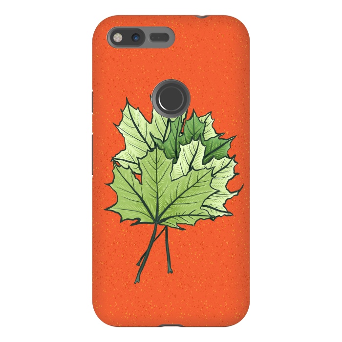 Pixel XL StrongFit Maple Leaves Digital Art In Green And Orange by Boriana Giormova