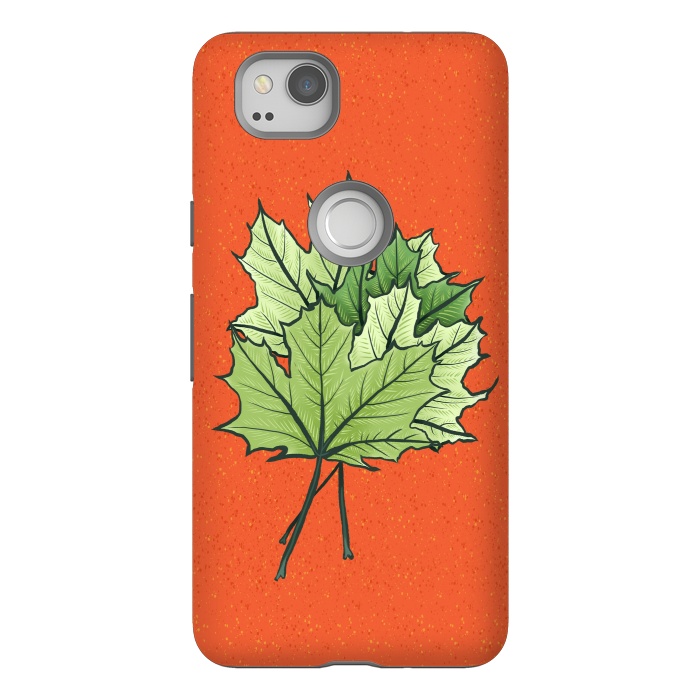 Pixel 2 StrongFit Maple Leaves Digital Art In Green And Orange by Boriana Giormova