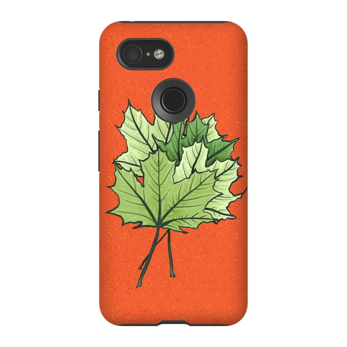 Pixel 3 StrongFit Maple Leaves Digital Art In Green And Orange by Boriana Giormova
