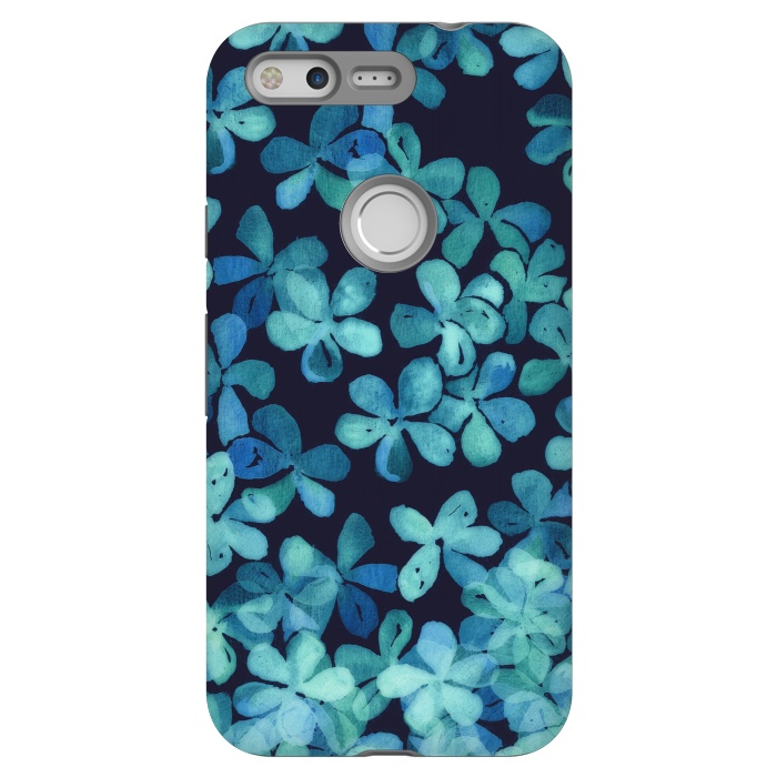 Pixel StrongFit Hand Painted Floral Pattern in Teal & Navy Blue by Micklyn Le Feuvre