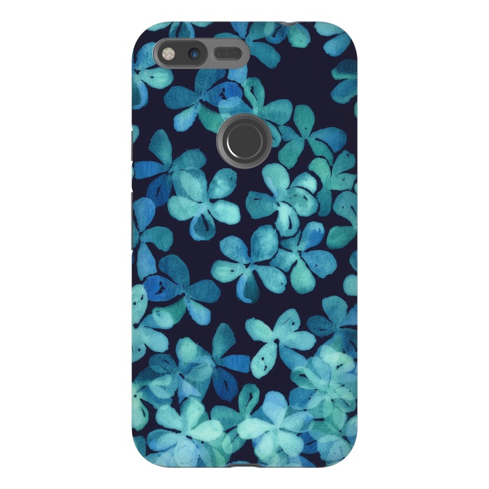 Pixel XL StrongFit Hand Painted Floral Pattern in Teal & Navy Blue by Micklyn Le Feuvre