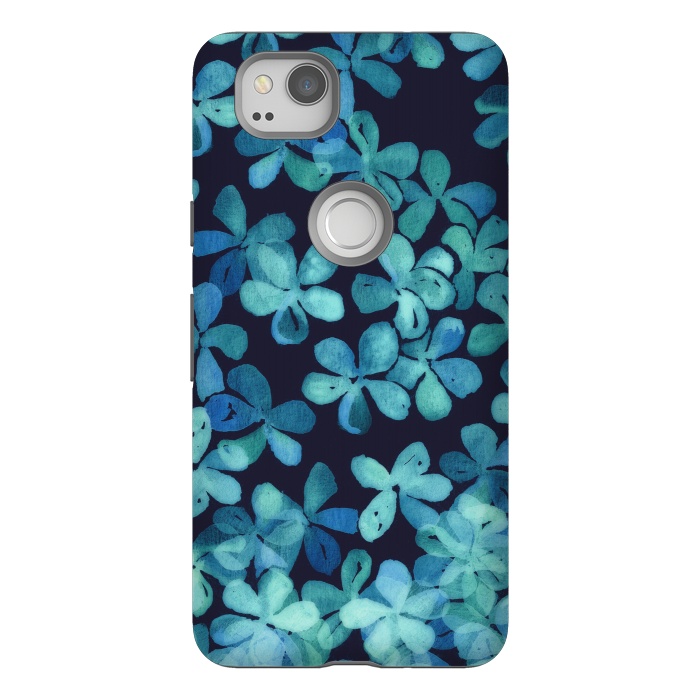 Pixel 2 StrongFit Hand Painted Floral Pattern in Teal & Navy Blue by Micklyn Le Feuvre