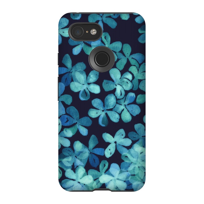 Pixel 3 StrongFit Hand Painted Floral Pattern in Teal & Navy Blue by Micklyn Le Feuvre