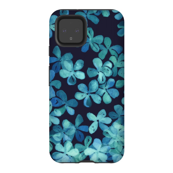 Pixel 4 StrongFit Hand Painted Floral Pattern in Teal & Navy Blue by Micklyn Le Feuvre