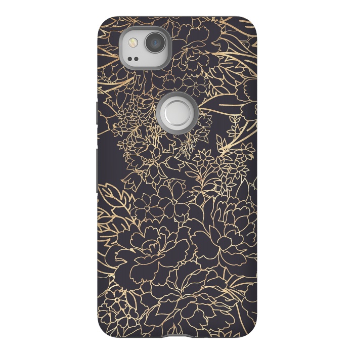Pixel 2 StrongFit Luxury winter floral golden strokes doodles design by InovArts