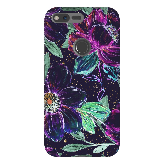 Pixel XL StrongFit Whimsical hand paint floral and golden confetti design by InovArts