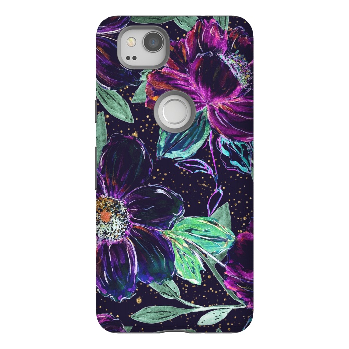 Pixel 2 StrongFit Whimsical hand paint floral and golden confetti design by InovArts