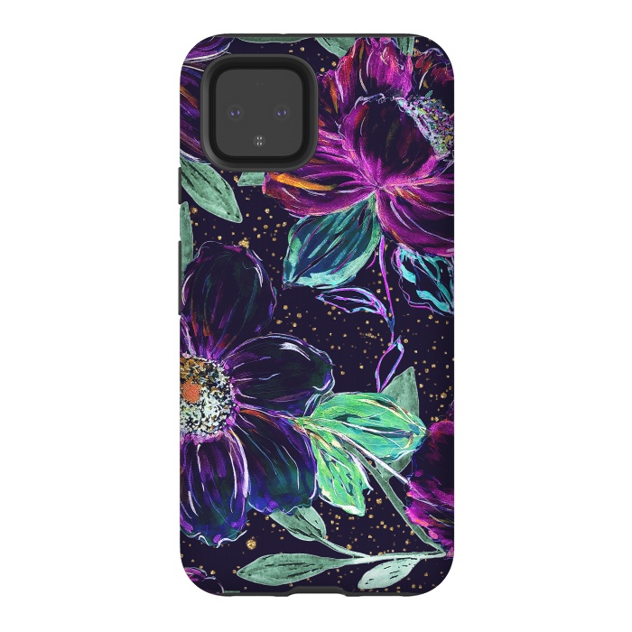 Pixel 4 StrongFit Whimsical hand paint floral and golden confetti design by InovArts