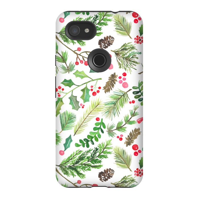 Pixel 3AXL StrongFit Watercolor Christmas Greenery by Noonday Design