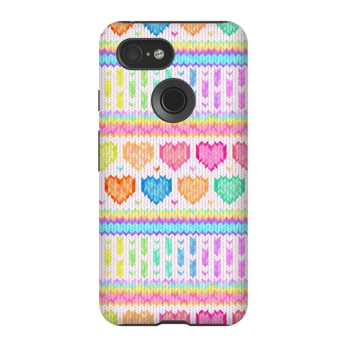 Pixel 3 StrongFit Cozy Knit with Rainbow Hearts on Off White by Micklyn Le Feuvre
