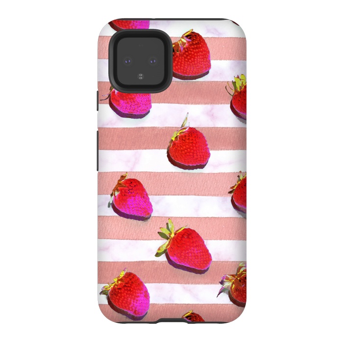 Pixel 4 StrongFit strawberries on watercolor painted stripes by Oana 