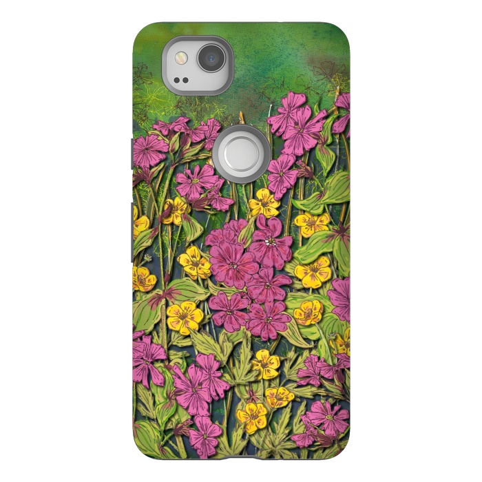 Pixel 2 StrongFit Pink and Yellow Wildflowers by Lotti Brown