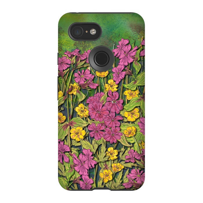 Pixel 3 StrongFit Pink and Yellow Wildflowers by Lotti Brown