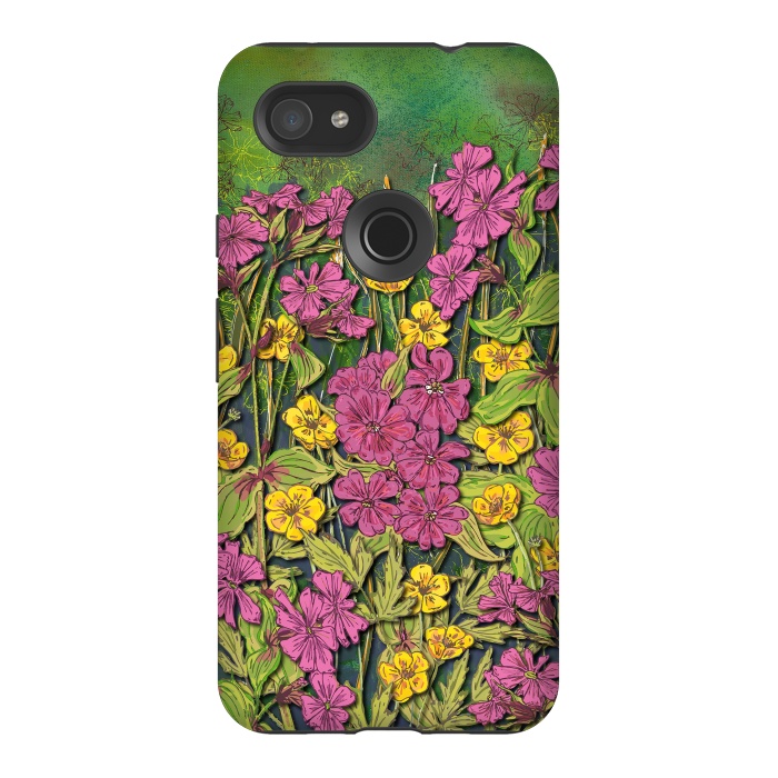 Pixel 3AXL StrongFit Pink and Yellow Wildflowers by Lotti Brown