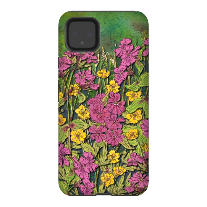 Pixel 4XL StrongFit Pink and Yellow Wildflowers by Lotti Brown