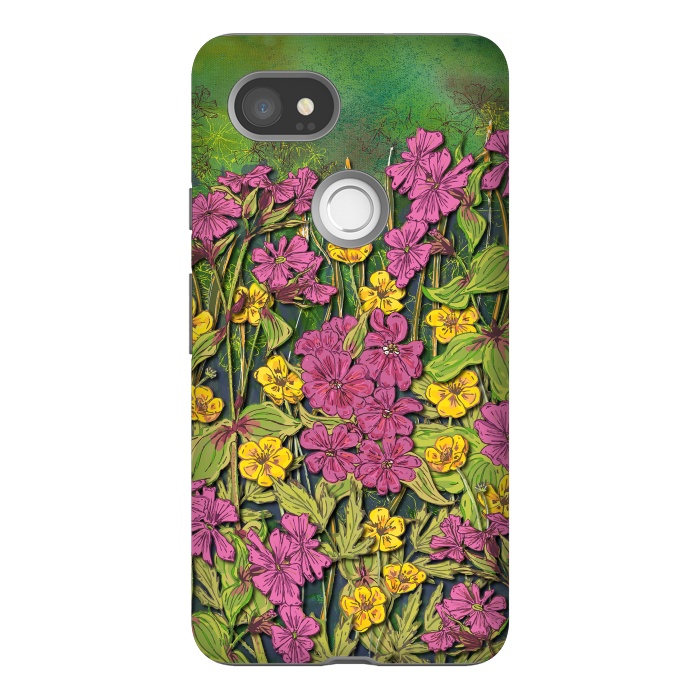 Pixel 2XL StrongFit Pink and Yellow Wildflowers by Lotti Brown