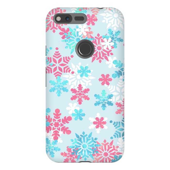 Pixel XL StrongFit Pink blue metallic snowflakes by Oana 