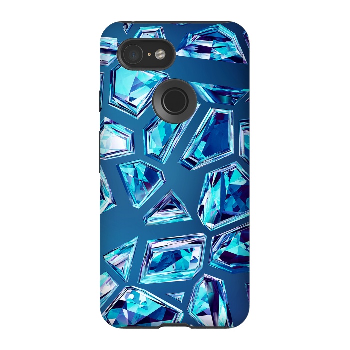 Pixel 3 StrongFit Blue Shattered Crystals by Art Design Works
