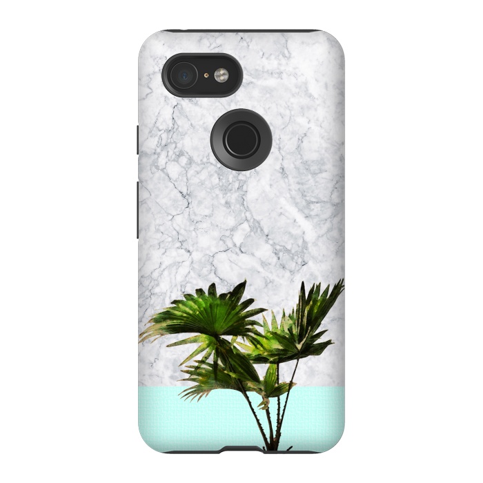 Pixel 3 StrongFit Palm Plant on Marble and Pastel Blue Wall by amini54
