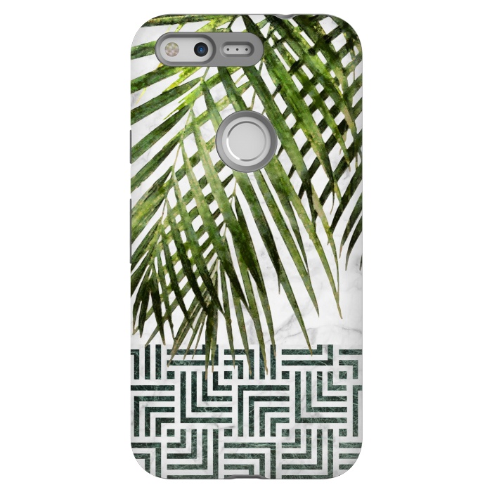 Pixel StrongFit Palm Leaves on White Marble and Tiles by amini54