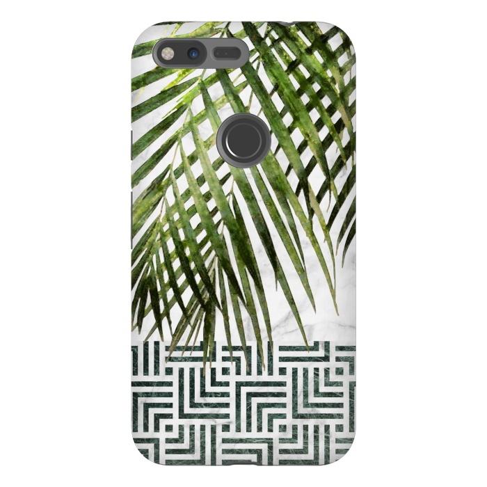 Pixel XL StrongFit Palm Leaves on White Marble and Tiles by amini54