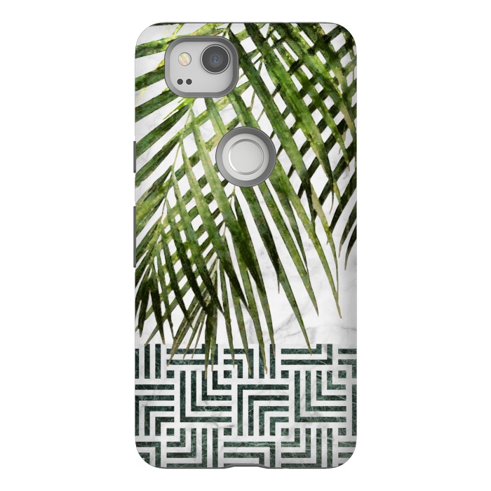 Pixel 2 StrongFit Palm Leaves on White Marble and Tiles by amini54