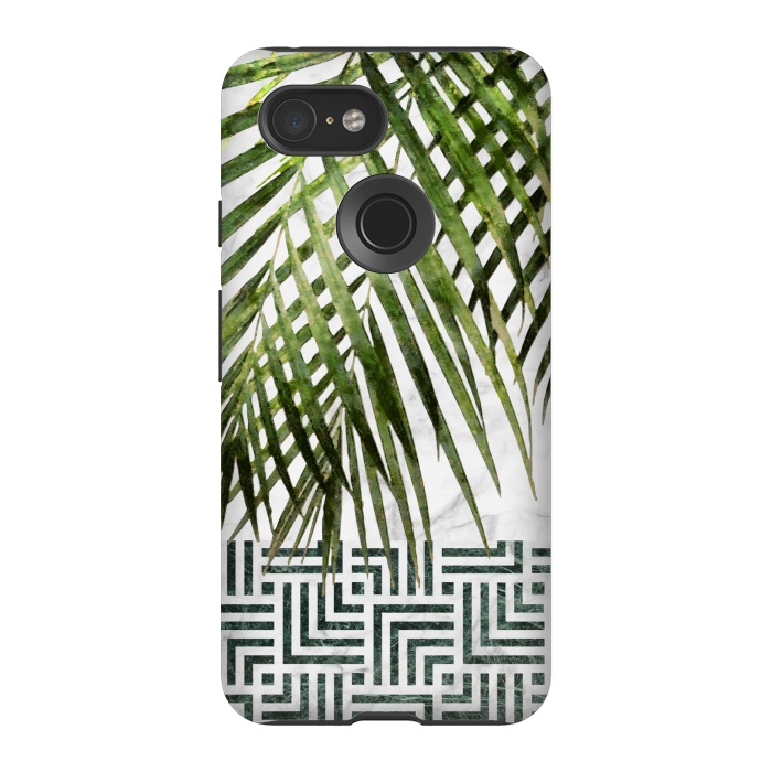 Pixel 3 StrongFit Palm Leaves on White Marble and Tiles by amini54