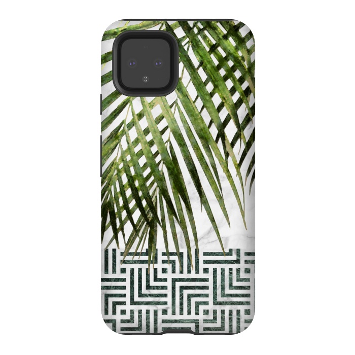 Pixel 4 StrongFit Palm Leaves on White Marble and Tiles by amini54