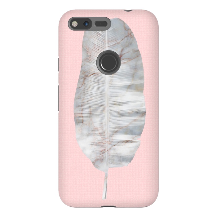 Pixel XL StrongFit  White Marble Banana Leaf on Pink Wall by amini54