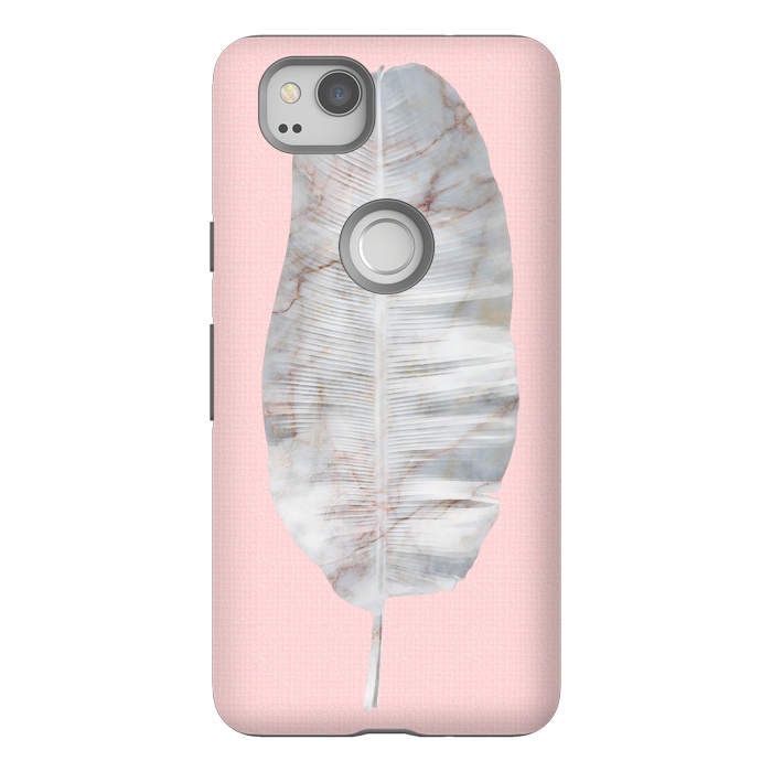 Pixel 2 StrongFit  White Marble Banana Leaf on Pink Wall by amini54