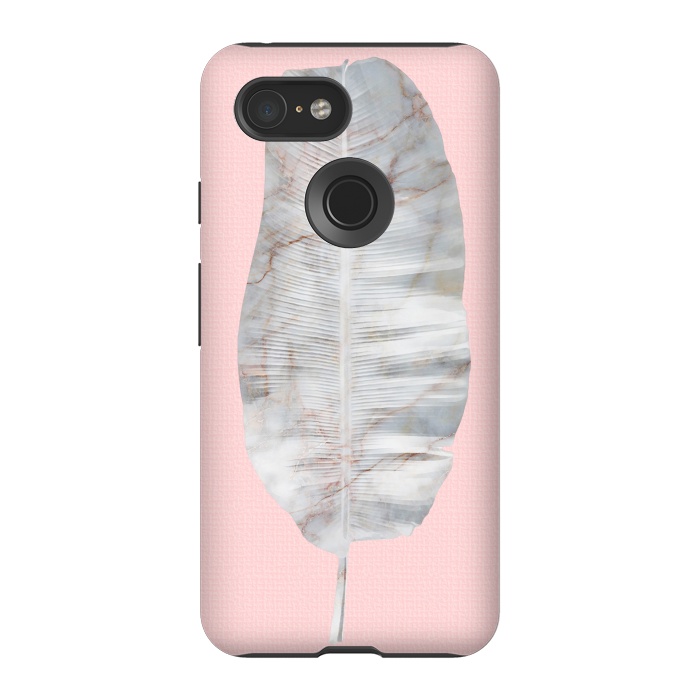 Pixel 3 StrongFit  White Marble Banana Leaf on Pink Wall by amini54