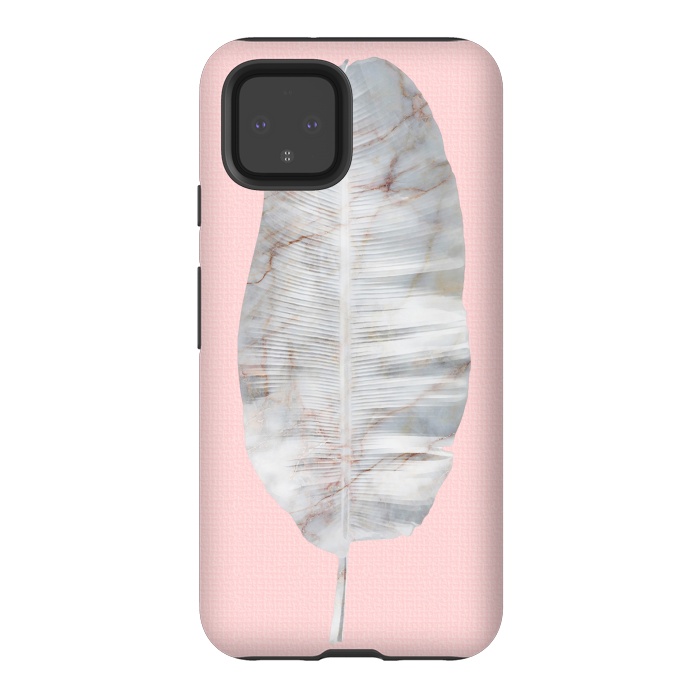 Pixel 4 StrongFit  White Marble Banana Leaf on Pink Wall by amini54