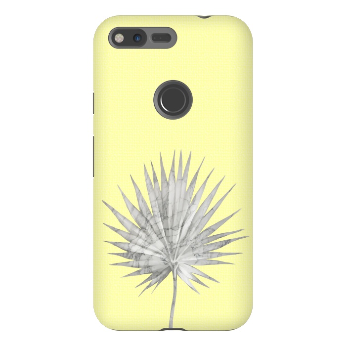 Pixel XL StrongFit  White Marble Fan Palm Leaf on Yellow Wall by amini54