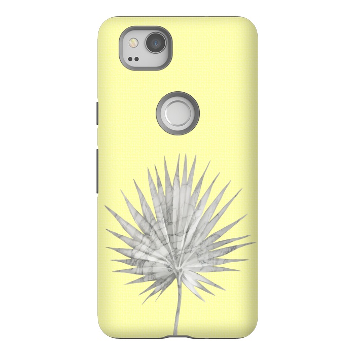 Pixel 2 StrongFit  White Marble Fan Palm Leaf on Yellow Wall by amini54