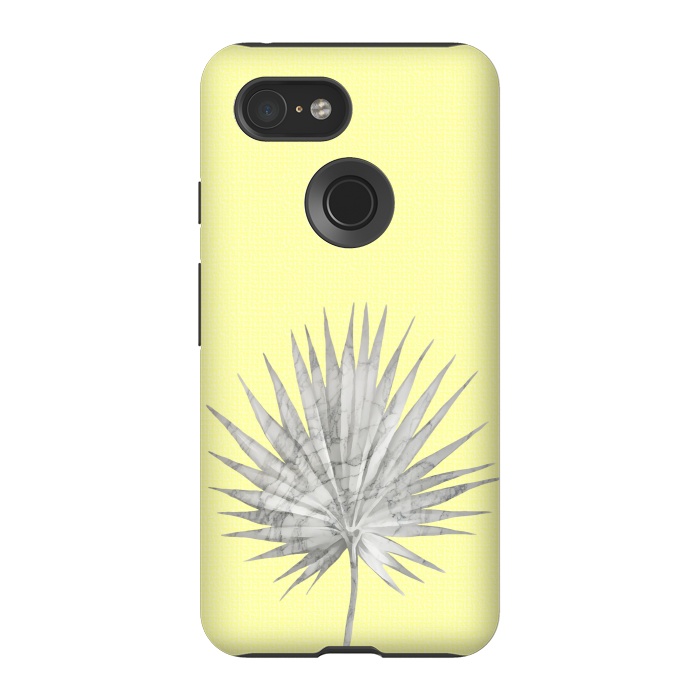 Pixel 3 StrongFit  White Marble Fan Palm Leaf on Yellow Wall by amini54