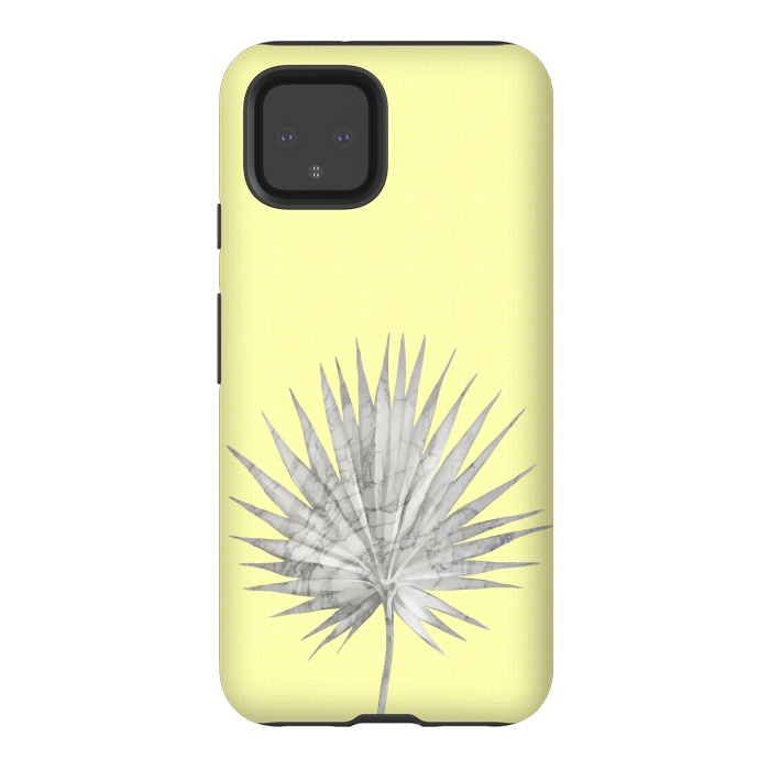 Pixel 4 StrongFit  White Marble Fan Palm Leaf on Yellow Wall by amini54