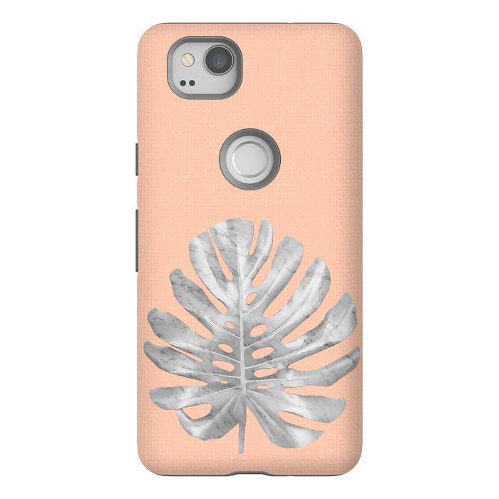 Pixel 2 StrongFit White Marble Monstera on Peach Wall by amini54
