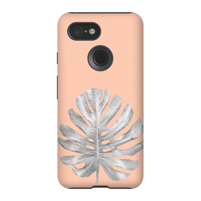 Pixel 3 StrongFit White Marble Monstera on Peach Wall by amini54