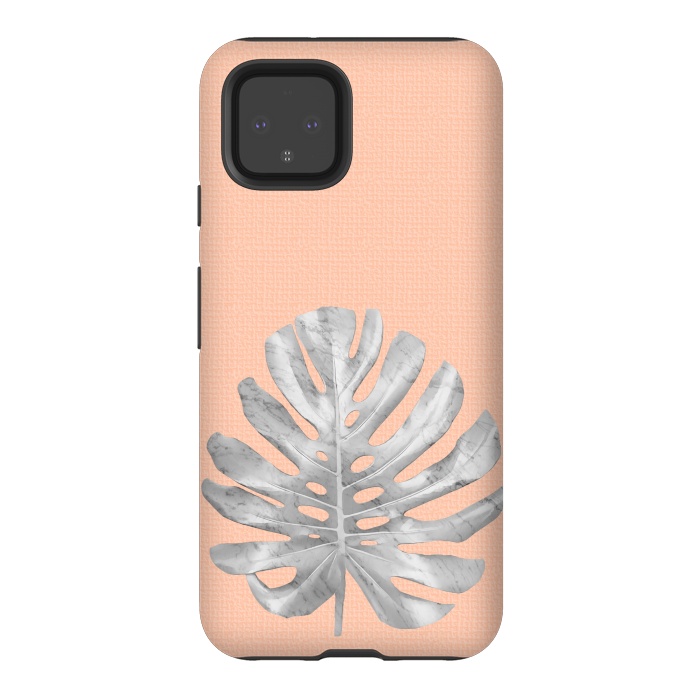 Pixel 4 StrongFit White Marble Monstera on Peach Wall by amini54