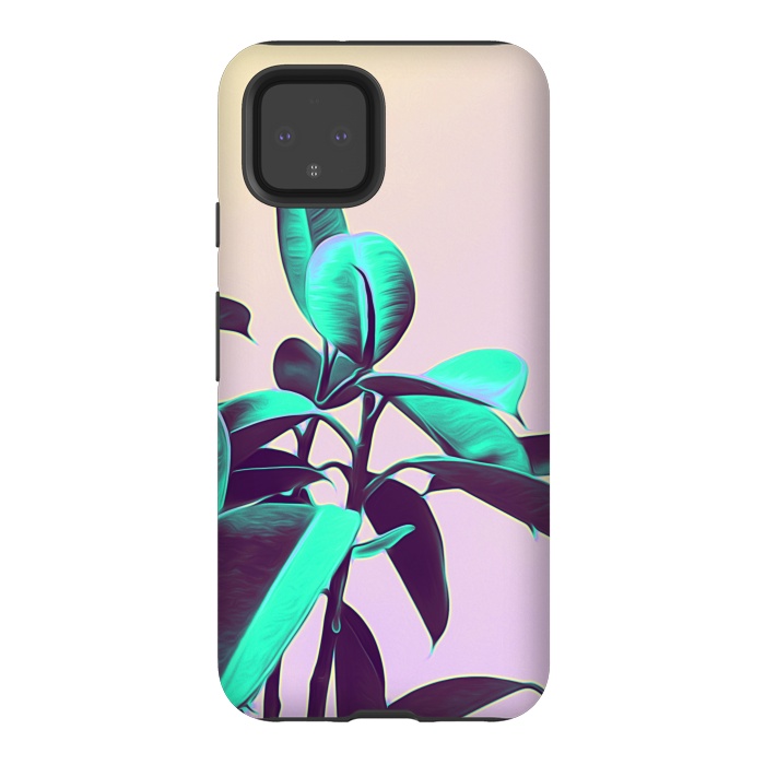 Pixel 4 StrongFit Iridescent Green Leaves by Alemi
