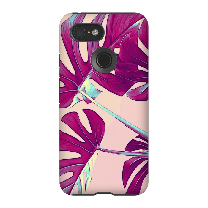 Pixel 3 StrongFit Violet Monstera Leaves by Alemi