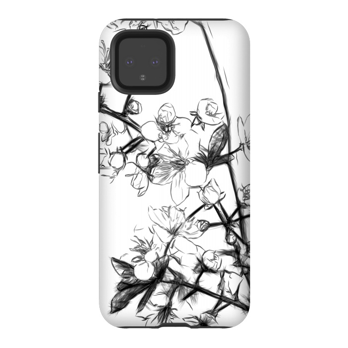 Pixel 4 StrongFit Cherry Blossoms Minimal Drawing by Alemi