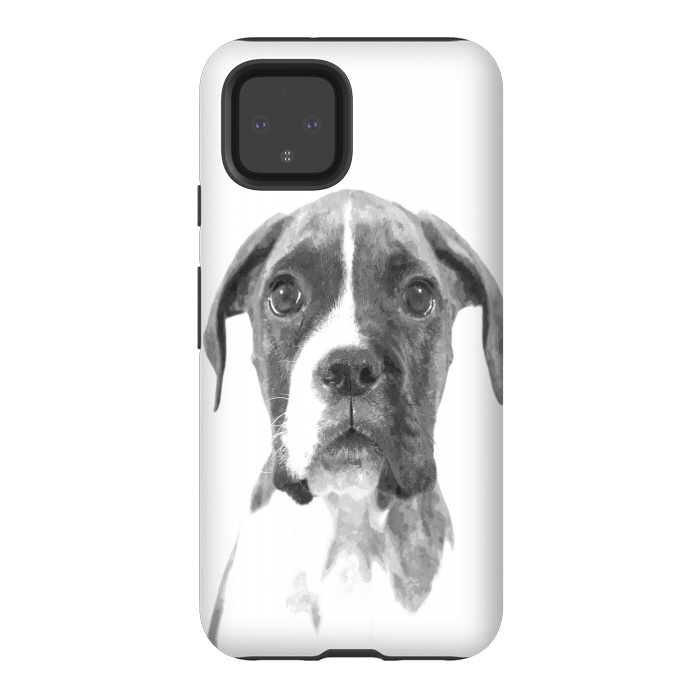 Pixel 4 StrongFit Black and White Boxer Dog by Alemi